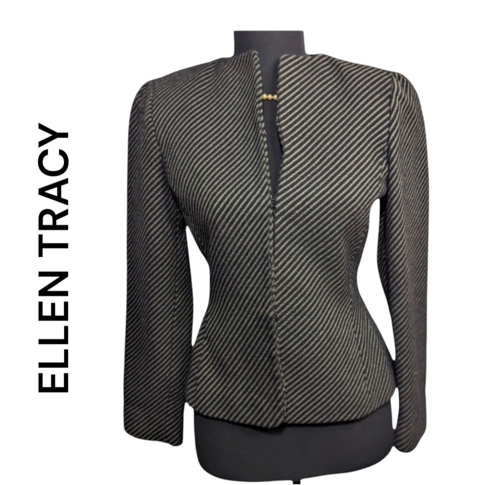 Ellen Tracy Linda Allard | Women’s Fitted Blazer | Black & Gray | Size 2P - XS - Picture 2 of 7